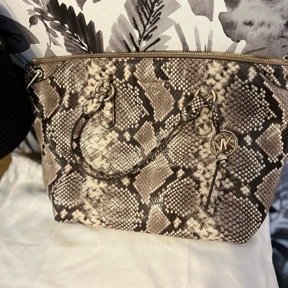 Michael Kors Brown and Cream Snake Print Shoulder Bag